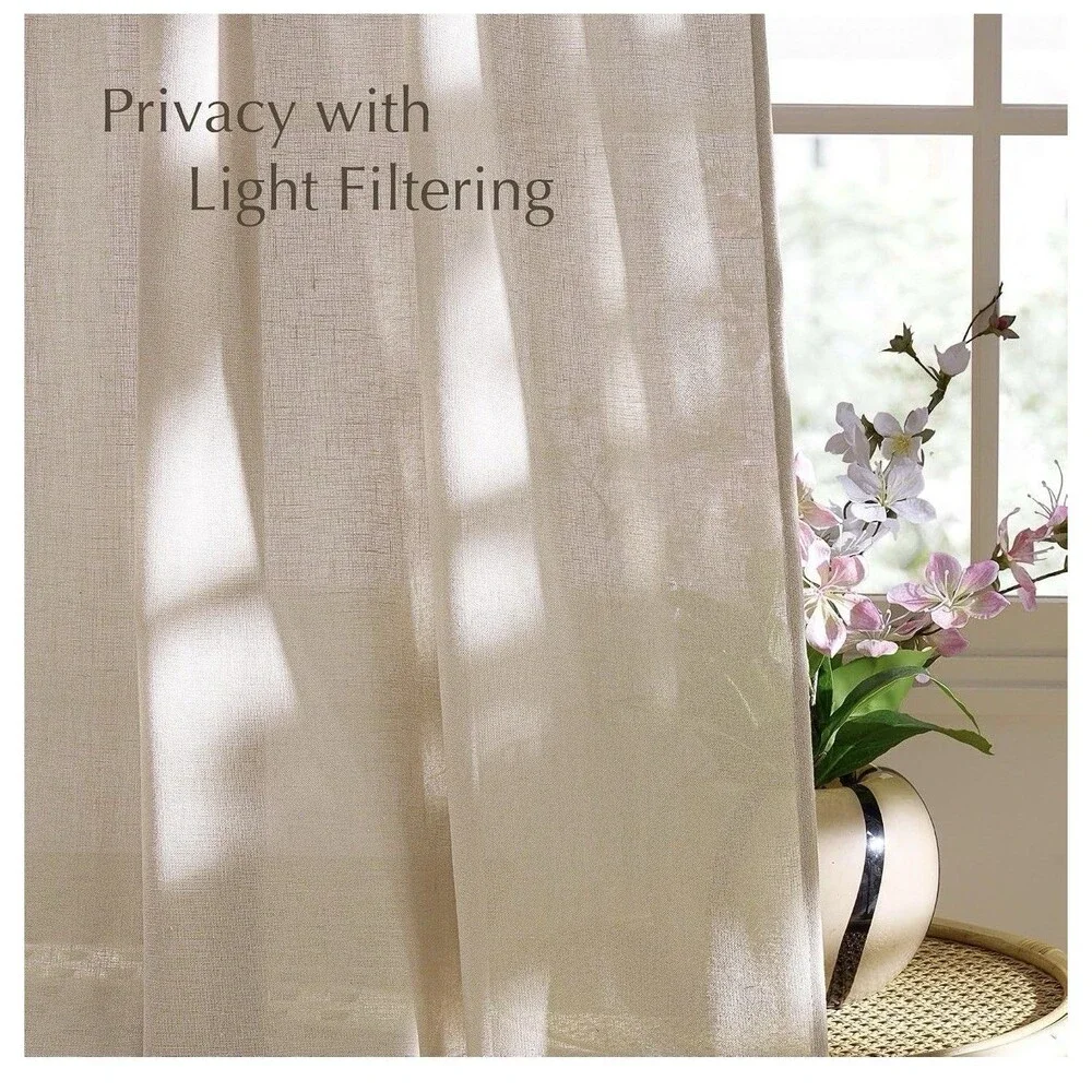 NICETOWN Semi Sheer Light Filtering 52x102 inches Long Curtains,Angora, 2 Panel